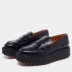 Pre Owned Tod's Black Leather Slip On Loafers  Size 37