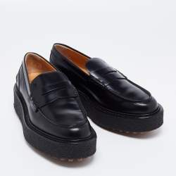 Pre Owned Tod's Black Leather Slip On Loafers  Size 37