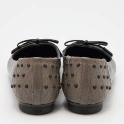 Pre Owned Tod's Black/Grey Leather Bow Ballet Flats Size 37.5