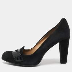 مملوكة مسبقًا Tod's Black Suede Penny Loafer Pumps Size 38.5
