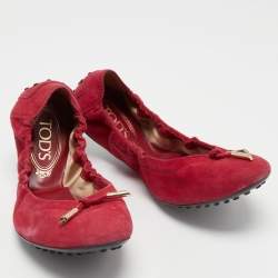 Pre Owned Tod's Pink Suede Scrunch Ballet Flats Size 38.5