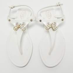 Tod's White Rubber Fringe Bow Thong Flat Sandals Size 36