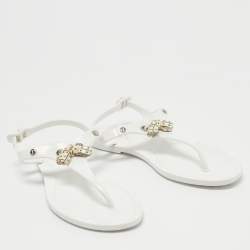 Tod's White Rubber Fringe Bow Thong Flat Sandals Size 36