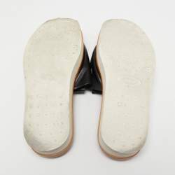 Pre Owned Tod's Black Leather Tassel Fringe Detail Platform Slide Sandals Size 38