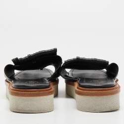 Pre Owned Tod's Black Leather Tassel Fringe Detail Platform Slide Sandals Size 38