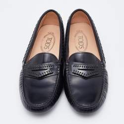 Tod's Black Leather Penny Slip On Loafers Size 37.5