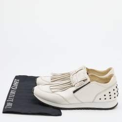 مملوكة مسبقًا Tod's White Leather Fringe Slip On Sneakers Size 39 