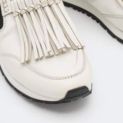 مملوكة مسبقًا Tod's White Leather Fringe Slip On Sneakers Size 39 
