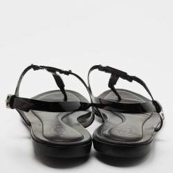 Pre Owned Tod's Black Patent Leather Flat Thong Sandals Size 41