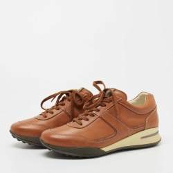 Pre Owned Tod's Tan Leather Low Top Sneakers Size 38