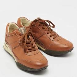 Pre Owned Tod's Tan Leather Low Top Sneakers Size 38