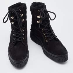 Pre Owned Tod's Black Suede Lace Up High Top Sneakers Size 40