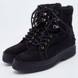 Pre Owned Tod's Black Suede Lace Up High Top Sneakers Size 40