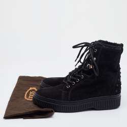 Pre Owned Tod's Black Suede Lace Up High Top Sneakers Size 40