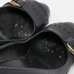 Pre Owned Tod's Navy Blue Leather Fringe Pumps Size 37