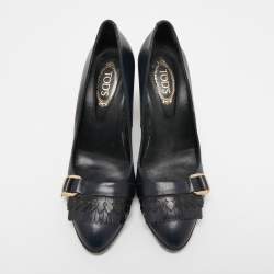 Pre Owned Tod's Navy Blue Leather Fringe Pumps Size 37