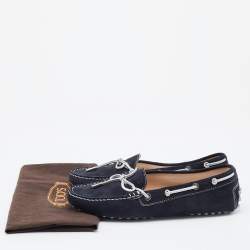 Pre Owned Tod's Black/Silver Suede Bow Slip On Loafers Size 39