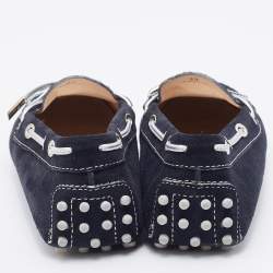 Pre Owned Tod's Black/Silver Suede Bow Slip On Loafers Size 39