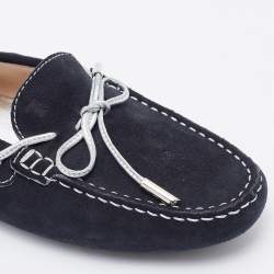 Pre Owned Tod's Black/Silver Suede Bow Slip On Loafers Size 39