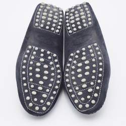 Pre Owned Tod's Black/Silver Suede Bow Slip On Loafers Size 39