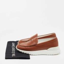 Pre Owned Tod's Brown Leather Gommino Loafer Sneakers Size 37