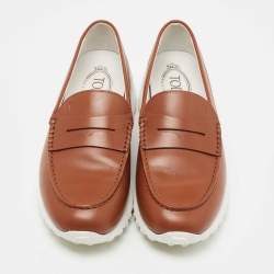Pre Owned Tod's Brown Leather Gommino Loafer Sneakers Size 37