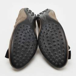 Pre Owned Tod's Metallic Leather Crystal Embellished Bow Scrunch Ballet Flats Size 41