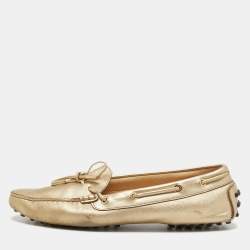 Tod's Gold Leather Slip On Loafers Size 41
