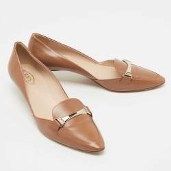 Pre Owned Tod's Brown Leather Pointed-Toe Loafer Pumps Size 39.5