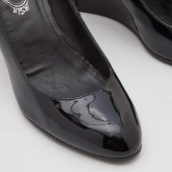 Pre Owned Tod's Black Patent Leather Round Toe Wedge Pumps Size 36
