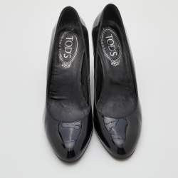 Pre Owned Tod's Black Patent Leather Round Toe Wedge Pumps Size 36