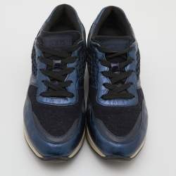 Tod's Navy Blue/Black Leather and Mesh Low Top Sneakers Size 37.5