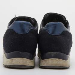 Tod's Navy Blue/Black Leather and Mesh Low Top Sneakers Size 37.5