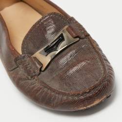 Tod's Dark Brown Lizard Embossed Leather Driver Loafers Size 37.5