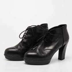 Pre Owned Tod's Black Leather Platform Ankle Booties Size 38