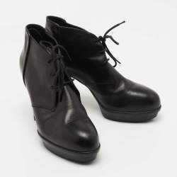 Pre Owned Tod's Black Leather Platform Ankle Booties Size 38