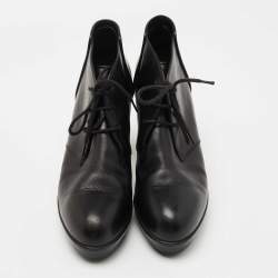 Pre Owned Tod's Black Leather Platform Ankle Booties Size 38