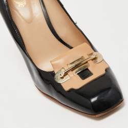 Pre Owned Tod's Black Patent and Leather Block Heel Square Toe Pumps Size 40