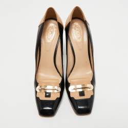 Pre Owned Tod's Black Patent and Leather Block Heel Square Toe Pumps Size 40