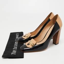 Pre Owned Tod's Black Patent and Leather Block Heel Square Toe Pumps Size 40
