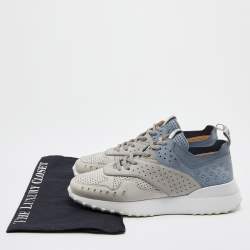 Pre Owned Tod's Grey/Blue Nubuck Leather Perforated Low Top Sneakers Size 39