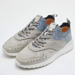 Pre Owned Tod's Grey/Blue Nubuck Leather Perforated Low Top Sneakers Size 39