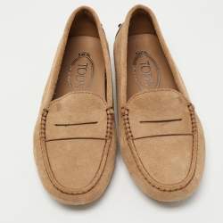 Pre Owned Tods Beige Suede Penny Loafers Size 35