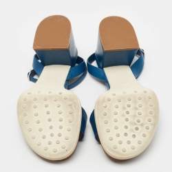 Tod's Blue Leather Block Heel Ankle Strap Sandals Size 40