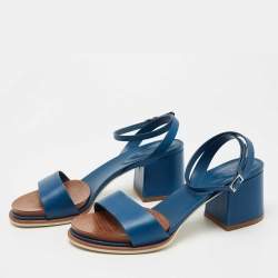 Tod's Blue Leather Block Heel Ankle Strap Sandals Size 40
