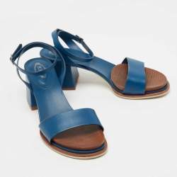 Tod's Blue Leather Block Heel Ankle Strap Sandals Size 40