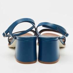 Tod's Blue Leather Block Heel Ankle Strap Sandals Size 40