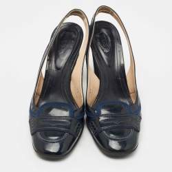 Pre Owned Tod's Navy Blue Patent Leather Penny Loafer Slingback Pumps Size 41