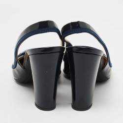 Pre Owned Tod's Navy Blue Patent Leather Penny Loafer Slingback Pumps Size 41