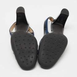 Pre Owned Tod's Navy Blue Patent Leather Penny Loafer Slingback Pumps Size 41